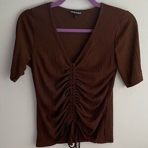 Wearever Chocolate Ruched V-Neck Blouse